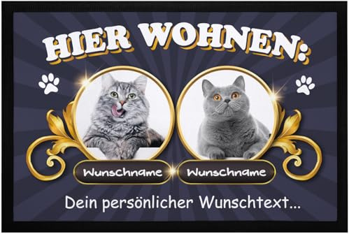 SpecialMe® Fußmatte Katzen personalisiert (1-3) mit Namen und eigenem Foto Text Wunschtext Geschenk für Katzenbesitzer Schwarz 60x40cm