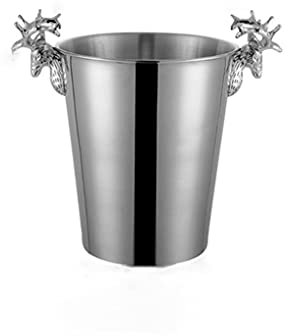 TOMYEUS Eiseimer Edelstahl EIS Eimer Kühler Biereiswürfel EIS Eimer Champagner Eimer Hirschkopf Griff Silber Gold Kleine groß 3000ml 5000ml Eiskübel Sektkühler (Color : Silver, Size : Small)