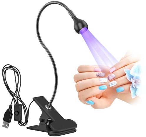 AISEELY UV Nagellampe, UV LED Lampe für Gelnägel Drehbar 3W USB Gel Nagellampe mit Klemme, Mini UV Lampe Nägel für Gel-Nagellack, UV-Aushärtung, Nageltrockner für Anfänger, 3,5V - 5V (Schwarz)