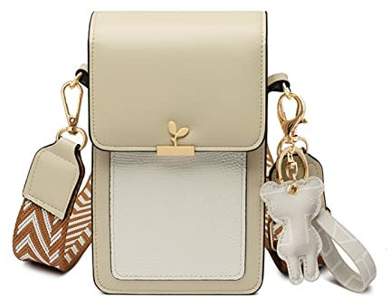 Umhängetasche Damen Klein, Crossbody Bag Damen PU Leder, Handytasche zum Umhängen Damen, Handtasche Damen Breiter Gurt abnehmbarer Schultergur (Weiß)