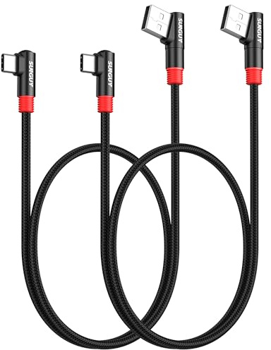 SUNGUY USB C Kabel Kurz 90 Grad, [0.5m 2 Stück] 3A USB auf USB C Kabel USB 2.0 Datenübertragung Kabel Nylon für iPhone 16 15 Pro/Pro Max/Plus, Galaxy S24/S23, iPad Pro 2022