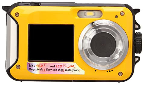 Dual Screens Waterproof Digital Camera, Full HD 2.7K 48MP 10ft 16X Digital Zoom Waterproof Dual Front and Rear Screen Digital Camera for Teenagers/Beginners. (Yellow)