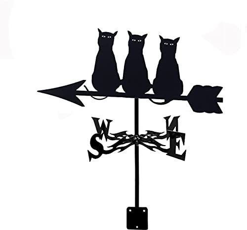 Girouette en Acier Inoxydable Girouette Sanglier Colibri Et Fleur Girouette avec Revêtement Antirouille Piquet De Jardin Art Décor Indicateur De Direction du Vent,Famille De Chat