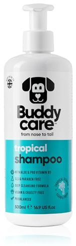 Tropisches Hundeshampoo von Buddycare - Tiefenreinigendes Shampoo für Hunde - Erfrischender Duft - Mit Aloe Vera und Pro-Vitamin B5 (500ml)