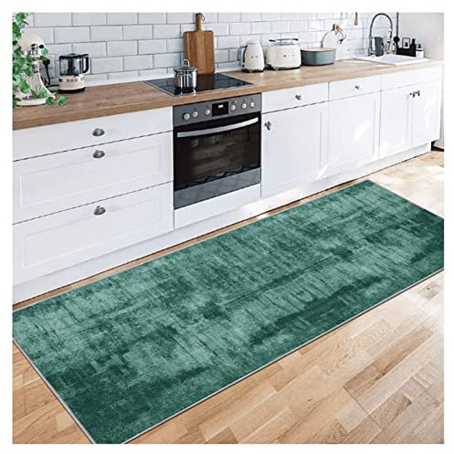 Siunwdiy Teppich Läufer Flur rutschfest 50X420CM Küchenteppich Abstrakt Dunkelgrün Waschbar Meterware Schlafzimmer Korridor Teppichläufer Lang, 40/50/60/70/80/90/100/120cm Breit