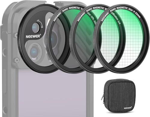 NEEWER 52mm Magnetfilter Set, Adapterring + Sternfilter + CPL Filter + 1/4 Black Diffusion für einen filmischen Nebeleffekt, kompatibel mit iPhone 14, 13,12 Serie Handy Cage mit M Objektivanschluss
