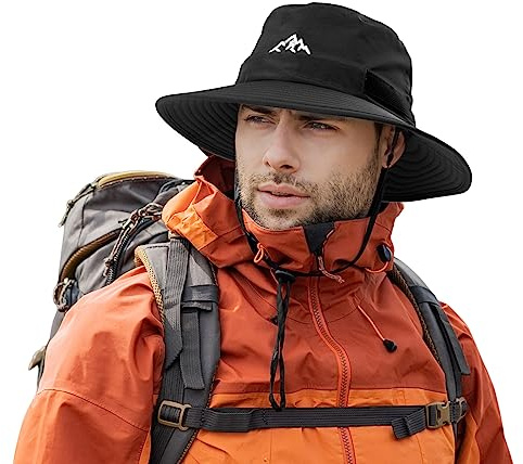 Comhats Wasserdichter Bucket Hat für kleine Köpfe, Outdoor-Hut zum Wandern, Golfen, Safari, Angeln, Wandern - Regenhüte - UPF 50+ Sonnenhut verstellbar, faltbar, Winddicht Schwarz L