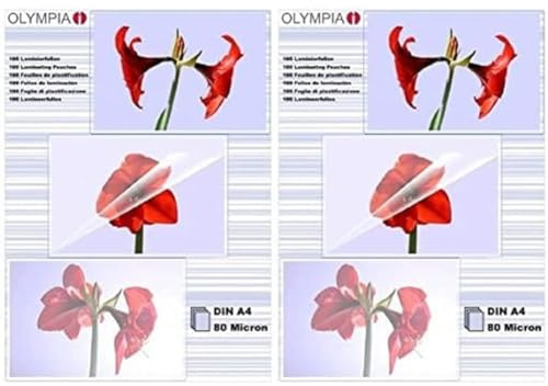 OLYMPIA Laminierfolie 100 Stück DIN A4 80 Mikron (Packung mit 2)