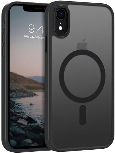 Rosyhulle iPhone XR Hülle mit MagSafe, Magnetisch Transluzente Matte Silikon Handyhülle mit Kameraschutz für iPhone XR Anti Fingerabdruck Stoßfest Kratzfest Schutzhülle Case Cover - Schwarz