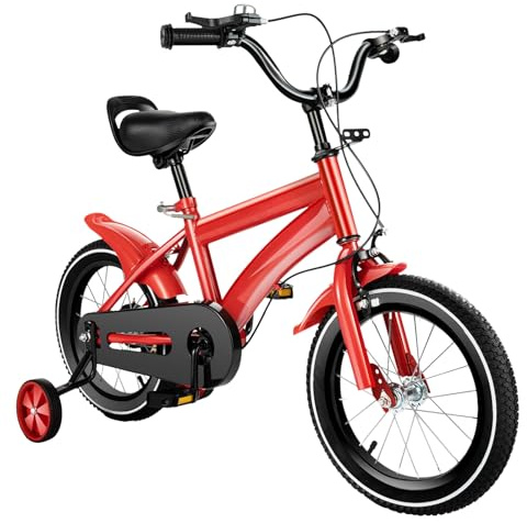 Salmeee 14 Zoll Kinderfahrrad 4-in-1 Laufrad für Kinder mit Pedalen und Stützrädern Sicher Bike Rot HöHenverstellbar 95-135cm für Jungen und Mädchen von 3 bis 6 Jahren