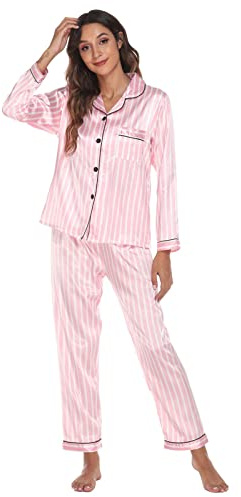 Pijama largo de satén para mujer, conjunto de pijama, pantalones largos para casa, acogedor, con solapa, camisón ligero, elegante, camisón de seda, vestido de chlaf, vestido transpirable