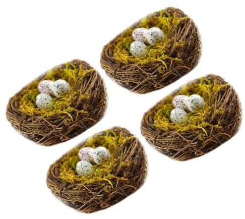 CHILDWEET 4sätze Rattan Vogelnest Mit Künstlichen Eiern Dekorationsartikel Für Ostern Und Fotografie Für Garten Tisch Und Heimdekoration