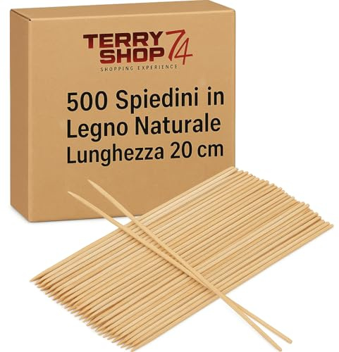 500 Spieße aus Bambusholz 20 cm - Grillspieße für Fleisch, Gemüse, Obst, Küche und Buffet - Natürliche Grillspieße für Grill und Ofen