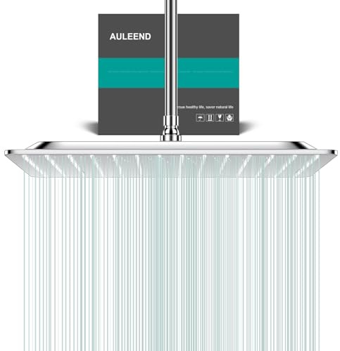 AULEEND Square Rain Shower Head, High Flow Stainless Steel,Work with Any Decorative Style，All Metal Rainfall Shower Head (Chrome, 16)