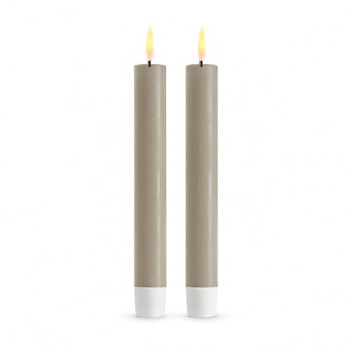 ReWu LED Stabkerze 2er Deluxe Homeart, 15 cm, Sand | Indoor, Realistische Flamme, Echtwachsspiegel, Warmweißes Licht