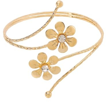 Wizoowip Bracelet à Bras Ouvert avec décor de Fleurs, réglable, ajouré, Couleur Unie, Feuille emmêlée, antidérapant, pour Bal de Promo, Spectacle de Cosplay Doré B