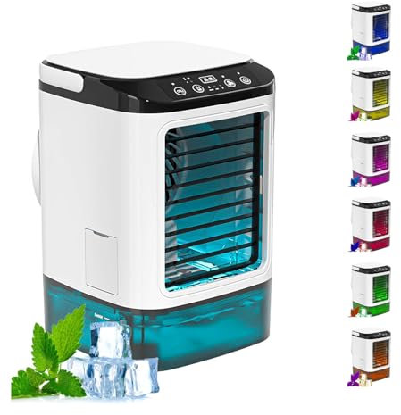 Con Contenitore Climatizzatore Portatile, Rinfrescatore D'aria 3 Velocità E LED a 7 Colori Condizionatore Senza Unità Esterna