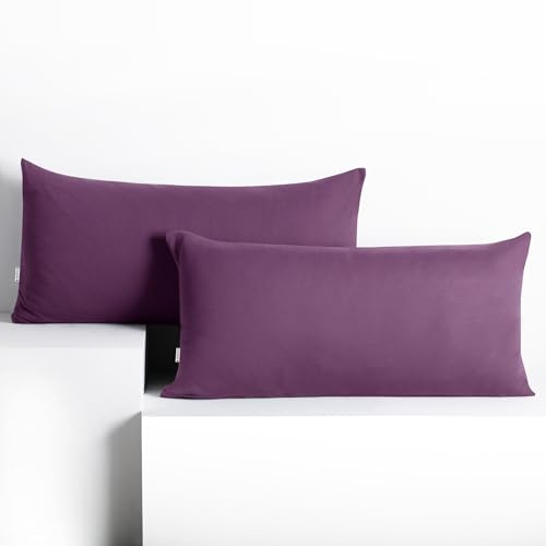 DecoKing 2 Kissenbezüge 40x120 cm Jersey 100% gekämmte Baumwolle Amber | Reißverschluss Pflaume
