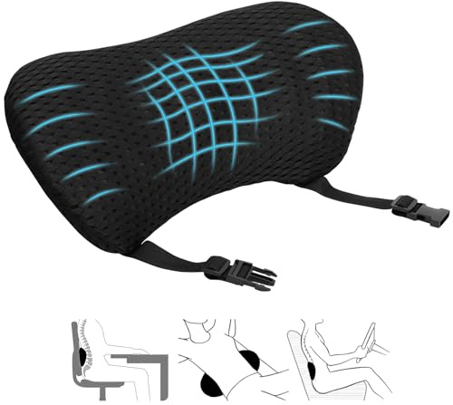 Cojin Lumbar Coche, Cojin Lumbar Silla Oficina, Respaldo Cojín Lumbar con Adjustable Straps, Soporte Lumbar para Cama, Almohada Lumbar Ergonómico para Casa Dormir, Sofa Soporte Lumbar (Negro)