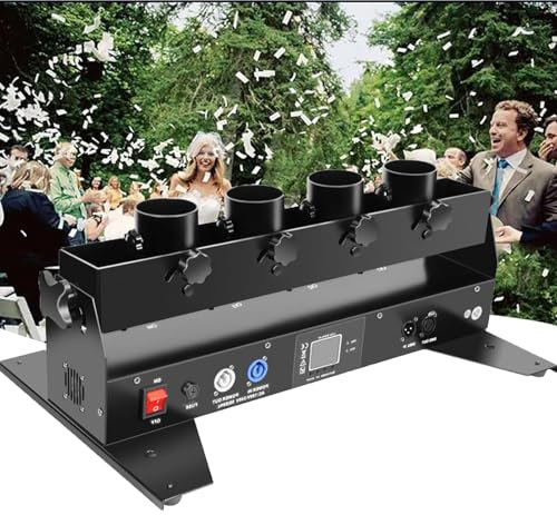 Lanzador De Confeti EléCtrico Profesional De 4 Disparos, MáQuina De Confeti De Barra Con Control Remoto/Dmx, Soplador De Confeti Con Efecto De IluminacióN De Escenario Con áNgulo Ajustable De 180°