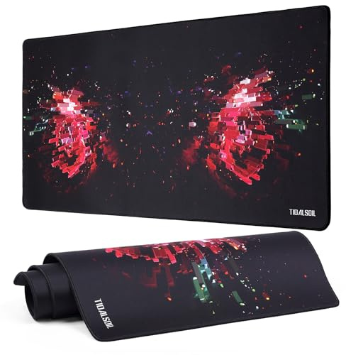 TIDALSOIL Gaming Mauspad XXL Extra Groß 900x400 mm - rutschfeste Schreibtischunterlage mit Gummibasis, Roter Pixel - Desk Mat für Gamer & Büro - Langlebiges Mousepad mit Rand Spielen