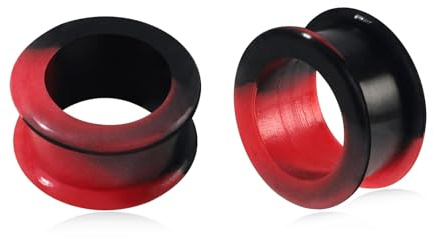 Longbeauty Hart Silikon Flesh Ear Tunnel Hollow Ohr Plug Double Flared Flexibler Ohr Expander Ohr Piercing, Rot & Schwarz, 25MM