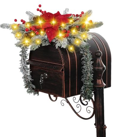 Festino natalizio per cassetta postale, Festino natalizio per cassetta postale con luci,Ghirlanda artificiale per Natale | Ghirlanda di decorazioni per la casa di Natale, decorazioni natalizie per Nat