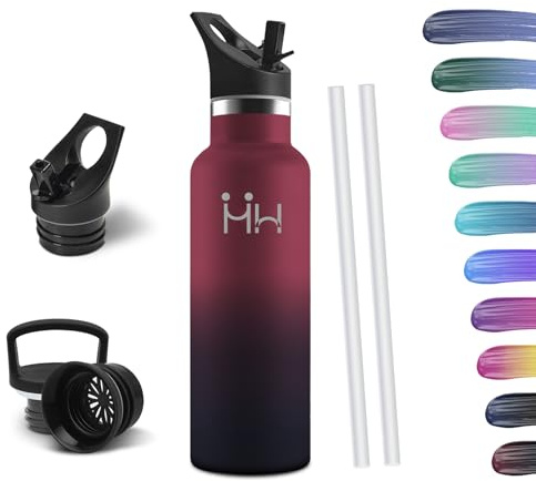 HoneyHolly Thermosflasche, 500ML BPA-Frei, Trinkflasche Edelstahl, Auslaufsichere Isolierflasche Doppelwandig, Wasserflasche Edelstahl, Thermoskanne, mit Strohhalm, Trinkflasche Kohlensäure Geeignet