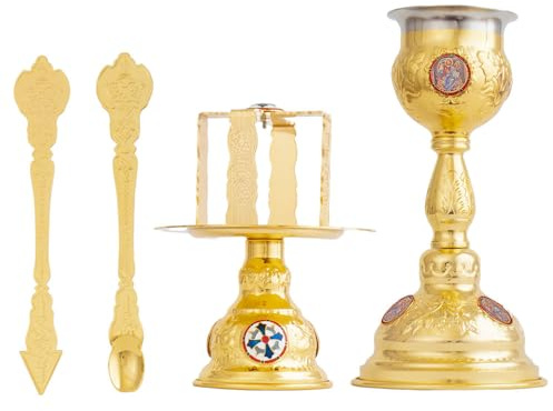 RZRHMUHN Ortodoxt masskit, ortodox nattvardsgång, premium metallkalk, nattvardssked, nattvardsgång, religiösa ceremonier, heminredning (Z544set-2)
