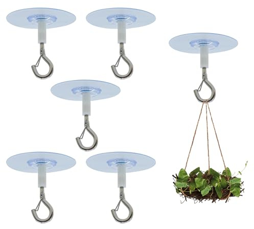 Satiskid 5 PCS Adhesive Ceiling Hooks, No-Drill Ceiling Hanging Hooks, Heavy Duty Self-Stick Ceiling Hooks for Bird Feeders, Lanterns, Wind Chimes, Planters