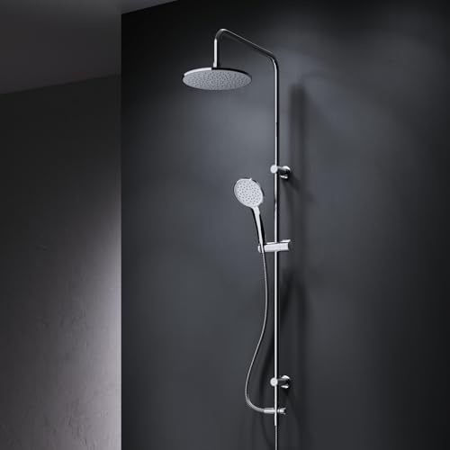 AM.PM Hit – Duschsystem mit Regendusche | Duschgarnitur mit Kopfbrause & Handbrause 1 Strahlart | Duschstange teleskopisch | Duschset mit Schlauch | Regendusche Set Badezimmer | Komplettdusche chrom