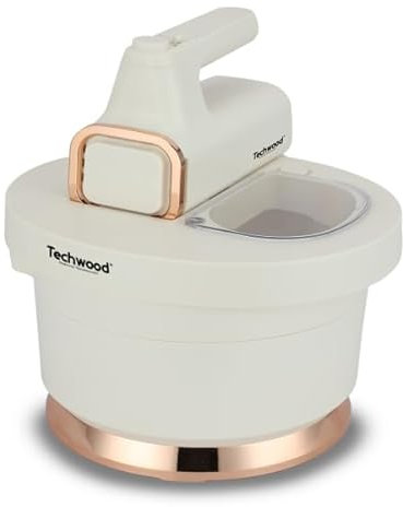 Batteur Mixeur sur Socle avec Double Bol 3,5L, 500W, Fouets et Crochets, Couvercle Anti-éclaboussures TMB-340 Techwood, Blanc