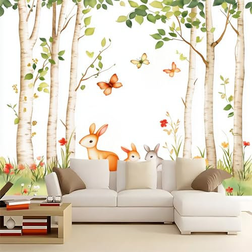 Generico Fotomurale 3D Carta Da Parati Farfalla coniglio dei boschi 350x256 cm Murales Panoramica 3D, Carta Da Parati Fotomurale Arte Moda Moderna per Soggiorno, Camera Letto