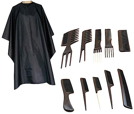 Veemoon 1 Satz Herren Haarschneide Set mit Friseursalon Werkzeuge Kamm Bürste Schürze für Haarstyling Schwarz Professionelles Haarschneidewerkzeug für Zuhause und Friseure
