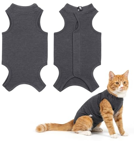 1Pc Body Gatos postoperatorio Hembra, Chaleco para Cirugía y Heridas Abdominales，Body Gata esterilizacion, Traje de recuperación Profesional para Gatos(Gris Oscuro,M)