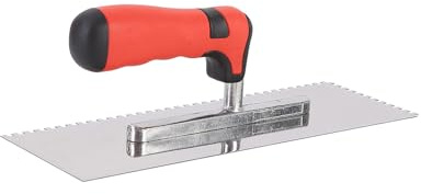 Truelle crantée plate pour revêtement de sol et carrelage - Truelle pour cloisons sèches - Outil manuel pour carrelage - Spatule crantée - Lissage du béton