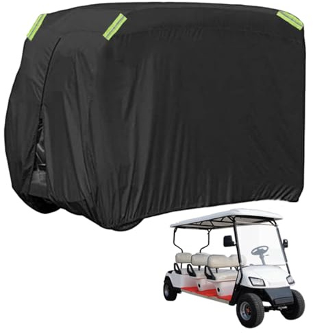 Blueshyhall Golfwagen Abdeckung, Golf Cart Cover Sonnen- UV- Schutz, Wetterfest aus 210D Polyester Stoff, Golfmobil Abdeckplane mit 4 Reflekt-Streifen, Reißverschlusstür