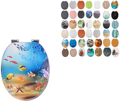 18 MDF Toilet Seat Universal Adjustable Fit Most Toilets Oval Seat┃Bathroom Standard Wooden MDF Toilet Seat | WC SEAT +Fittings (Underwater Ocean Life)