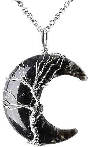 Générique Collier Pendentif Arbre De Vie Enroulé En Fil De Fer Reiki Pendentif Croissant De Lune Énergie Cristal Bijoux Spirituels Fait Main Gravier Naturel Pierre Précieuse Collier Pour Femme