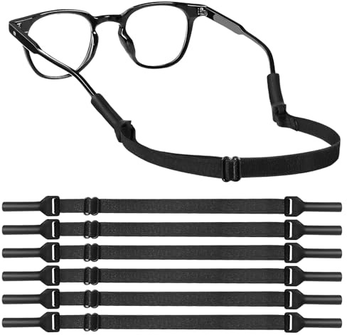 xiaowanwan 6 Pièces Cordon Lunettes pour Femme Homme Enfant,Sangle de Lunettes Réglable,Cordon Lunette Sport pour Course à Pied, Cyclisme,Natation (Noir)