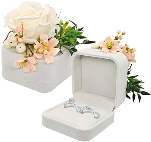 Verichy Ring Box Wedding Day Ring Holder White Square Bridal Ring Box for Proposal Ceremony