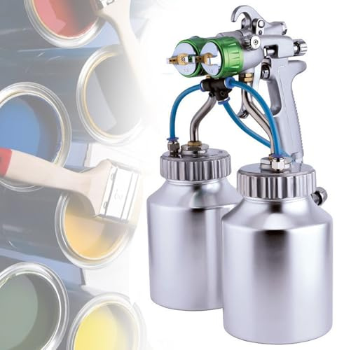 Pulverizador de pintura neumático, pistola de pulverización de doble boquilla de 1200 RPM, boquilla de 1,3 mm, alimentación a presión para un acabado suave en proyectos mecánicos y electrónicos