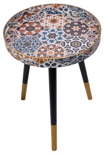 Heaven4you Round Side Table 38cm Boho Mosaic Black Gold Legs Small Spaces