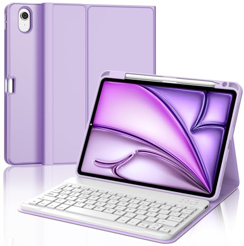 FOGARI Teclado para iPad Air 11 Pulgadas M4/M3/M2 2026/2025/2024 | Funda con Español Ñ Teclado Bluetooth Magnético con Portalápices para iPad Air 11 M2 2024/M3 2025/M4 2026, Púrpura Ligera