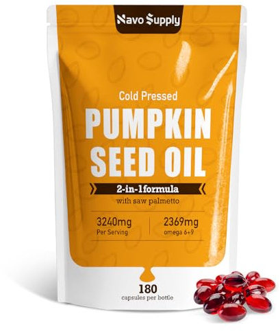 NavoSupply-Pumpkin Seed Oil 3000mg - 100% Cold Pressed | 80% Linoleic & Oleic Acid | 180 Softgels, Naturally High in Essential Fatty Acids