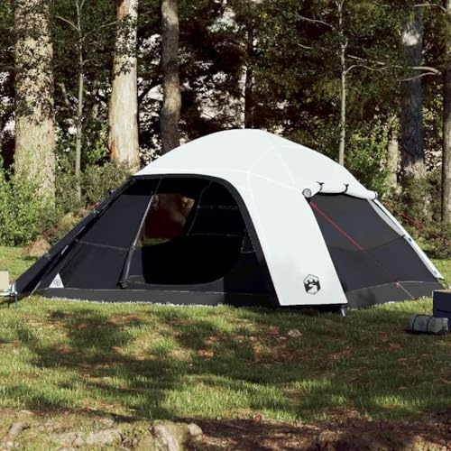 Tenda Familiare a Cupola 6 Persone Bianca Tessuto Impermeabile, Design Moderno per Avventure Outdoor, Protezione Completa dalle Intemperie, Materiale Poliestere