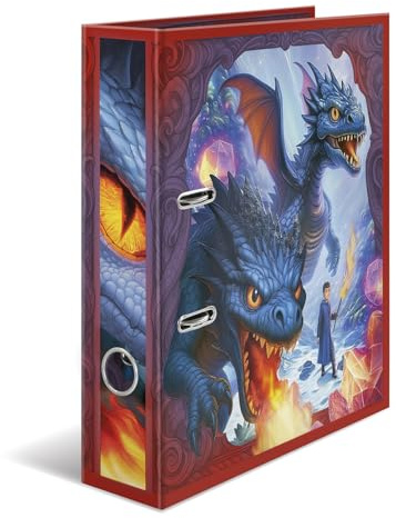 HERMA Ordner A4 Drache, 7 cm breit, Kinder Ringordner mit Fantasy Motiv, bunter Aktenordner mit glänzender Veredelung, Innendruck für Jungen und Mädchen