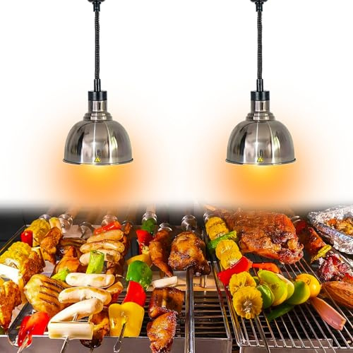 AOCAY Lampada Riscaldante per Alimenti Regolabile 60-180cm(Acciaio-25cm, 2) | Sospeso Lampade Scaldavivande per Cucina e Buffet, Lampade Riscaldanti Cucina, Mantiene il Cibo Caldo in Modo Stabile