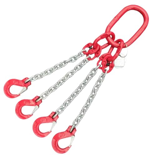 4-Strang Kettengehänge 6mm GK8 | 2360kg Tragfähigkeit | EN 818-4 | Lasthaken EN 1677-2 | Schwarz/Verzinkt | Made in Germany (0,5m - Verkürzungshaken verzinkt)