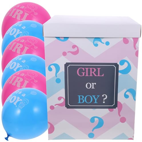 PLAFOPE Scatola Palloncini Gender Reveal per Shower Compleanno e Festa Rivelazione Sesso con Scatola Punto Interrogativo Palloncini Rosa e Azzurri Decorazione Festiva Facile da Usare